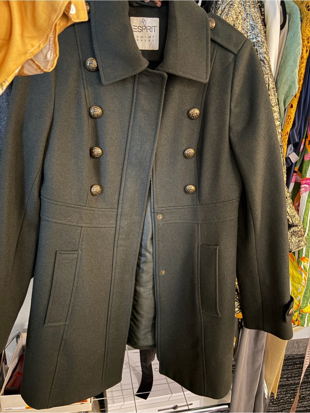 Esprit Women’s Dark Olive Double-Breasted Pea Coat
